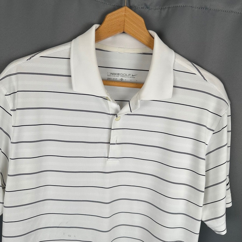 Nike Golf Dri-FIT Mens Polo Shirt White Black Striped Short Sleeve Size Medium - Picture 3 of 7